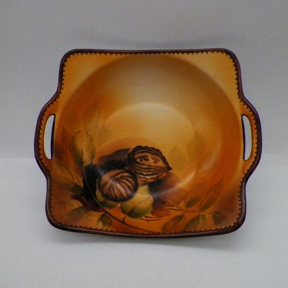 Antique Nippon Morimura Bros Nut Bowl Hand Painted Footed Square